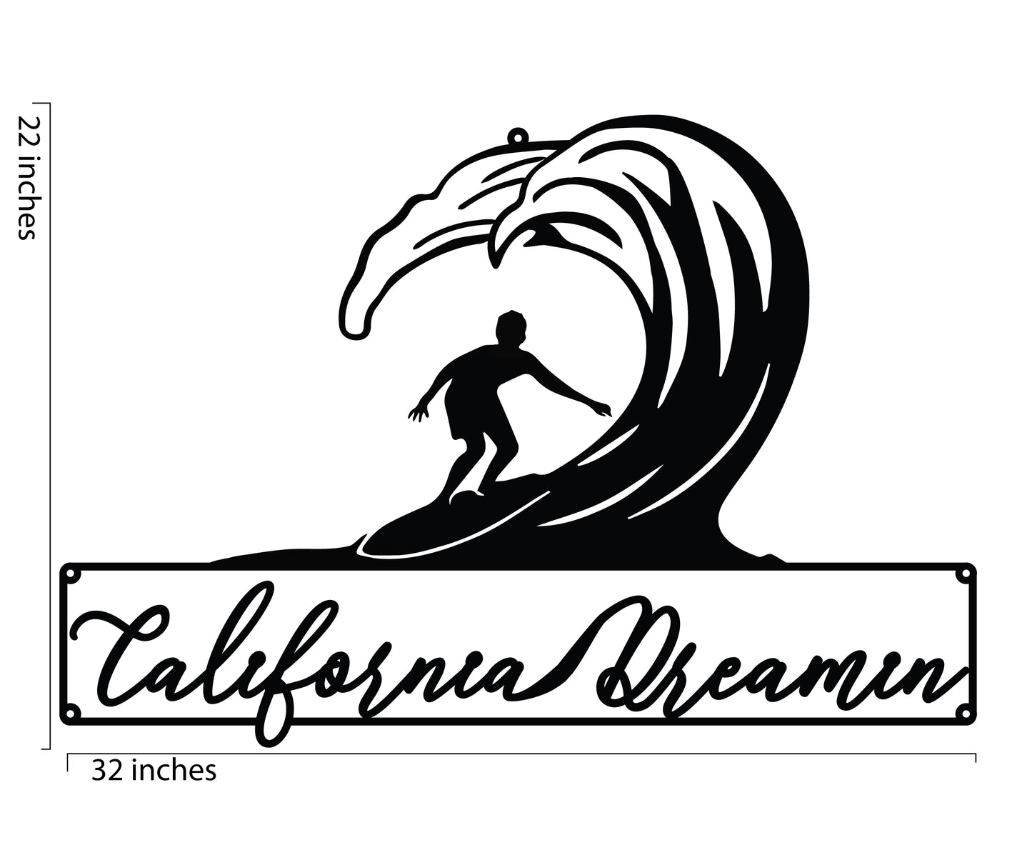 Custom Metal Surfing California Dreamin Sign (2 layered aluminum) 32 x 22 inches