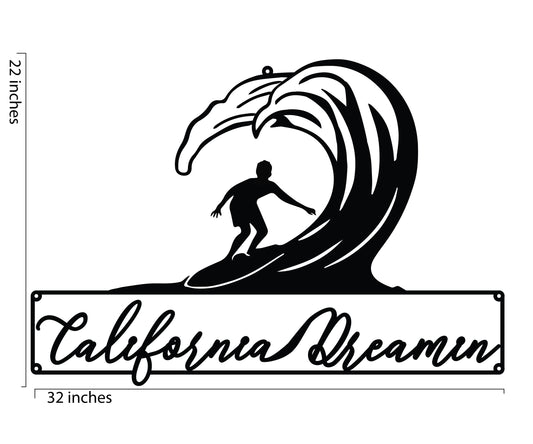 Custom Metal Surfing California Dreamin Sign (2 layered aluminum) 32 x 22 inches