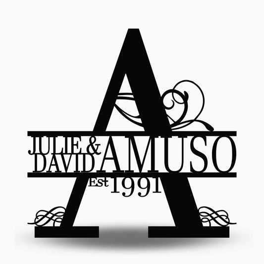 Custom Split Letter A Metal First and Last Name with Establish Year Sign