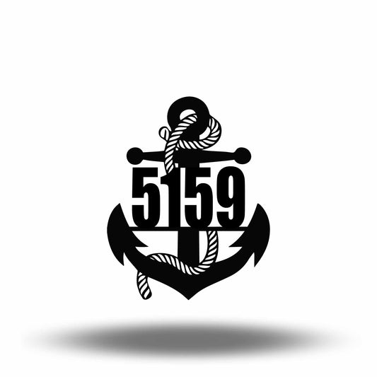 Vertical Anchor Metal Address Sign (Street Numbers Only) Over whit background