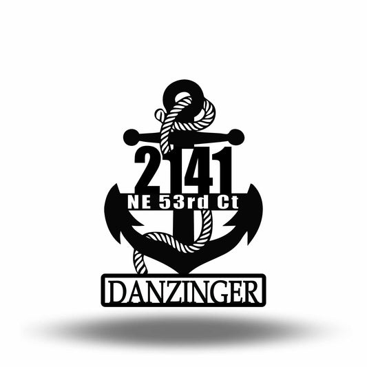Custom Vertical Anchor Metal Address Sign with Last Name