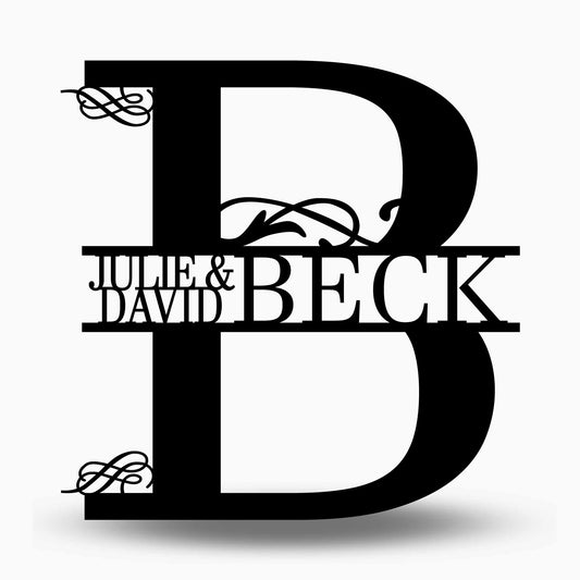 Custom Split Letter B Metal First and Last Name Sign