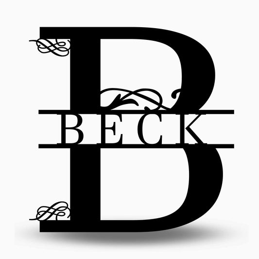 Custom Split Letter B Metal Last Name Sign