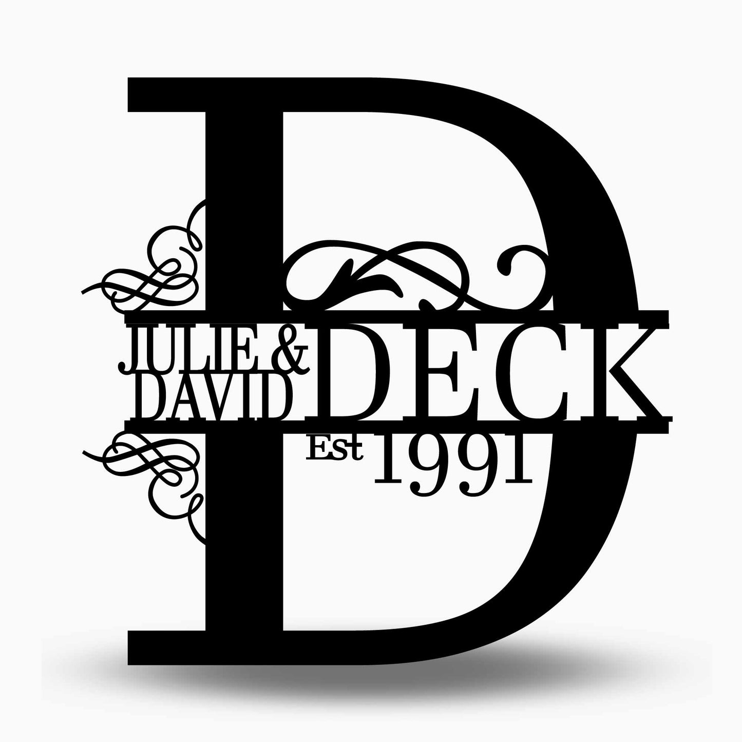 Custom Split Letter D Metal First and Last Name with Establish Year Sign