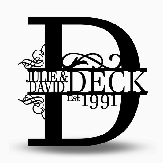 Custom Split Letter D Metal First and Last Name with Establish Year Sign