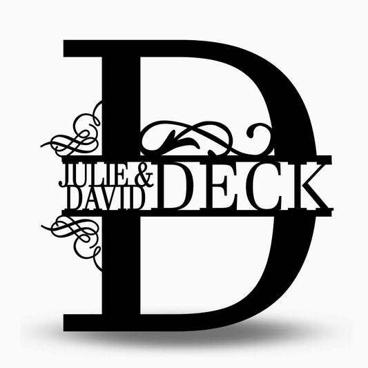 Custom Split Letter D Metal First and Last Name Sign