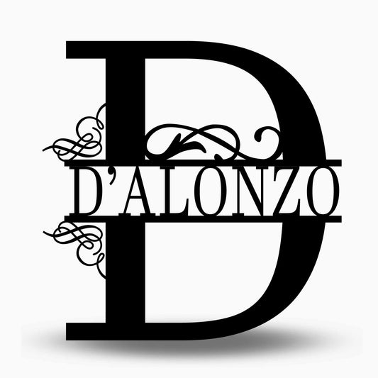 Custom Split Letter D Metal Last Name Sign