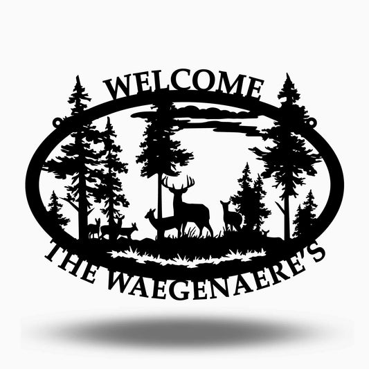 Custom Deer in the Woods Metal Family Name Property Sign