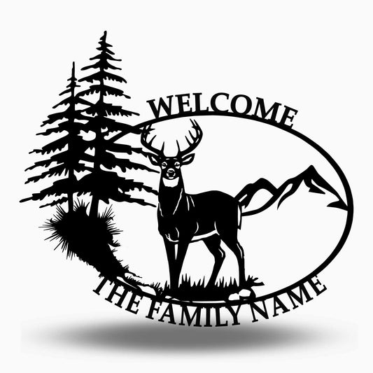 Custom Deer Pine Mountains Family Name Sign