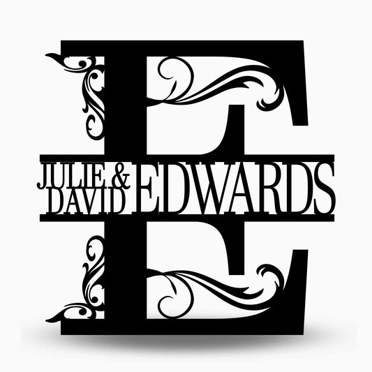Custom Split Letter E Metal First Last Name Sign