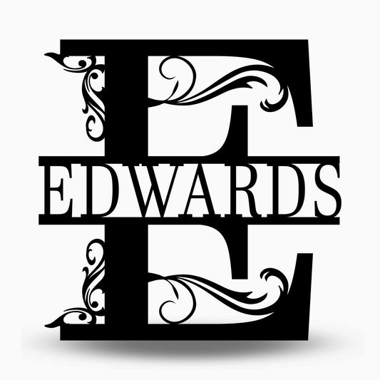 Custom Split Letter E Metal Last Name Sign