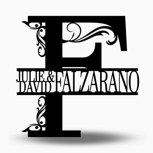 Custom Split Letter F Metal First Last Name Sign