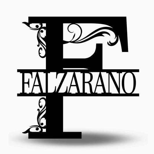 Custom Split Letter F Metal Last Name Sign