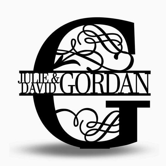 Custom Split Letter G Metal First Names and Last Name Sign