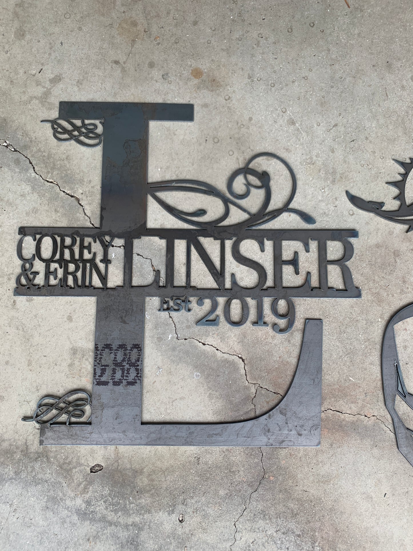 Custom Split Letter L Metal Last Name Sign