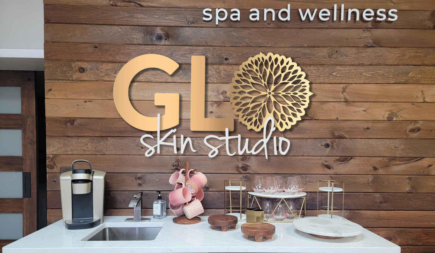 Custom Glo Skin Studio Sign @ 48" x 24" with 1.5" and 2" wall standoffs