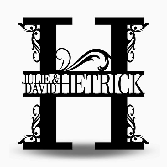 Custom Split Letter H Metal First Names and Last Name Sign