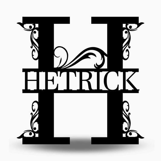 Custom Split Letter H Metal Last Name Sign