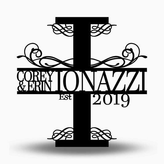Custom Split Letter I Metal First and Last Name with Establish Year Sign