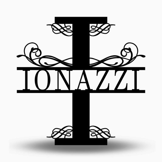 Custom Split Letter I Metal Last Name Sign