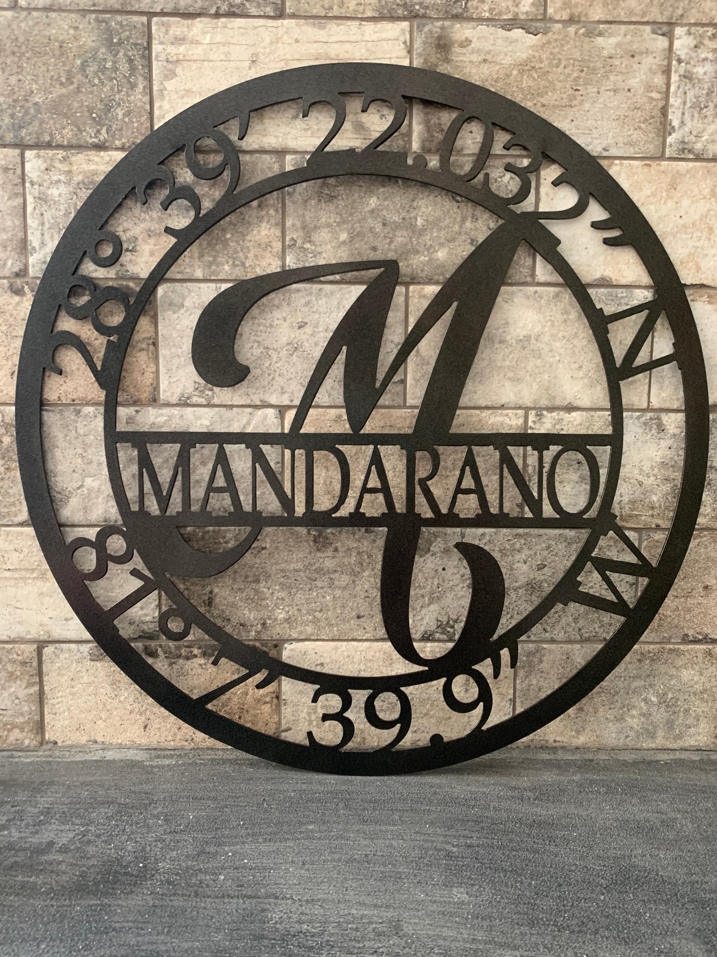 Custom Metal Coordinates Last Name Sign