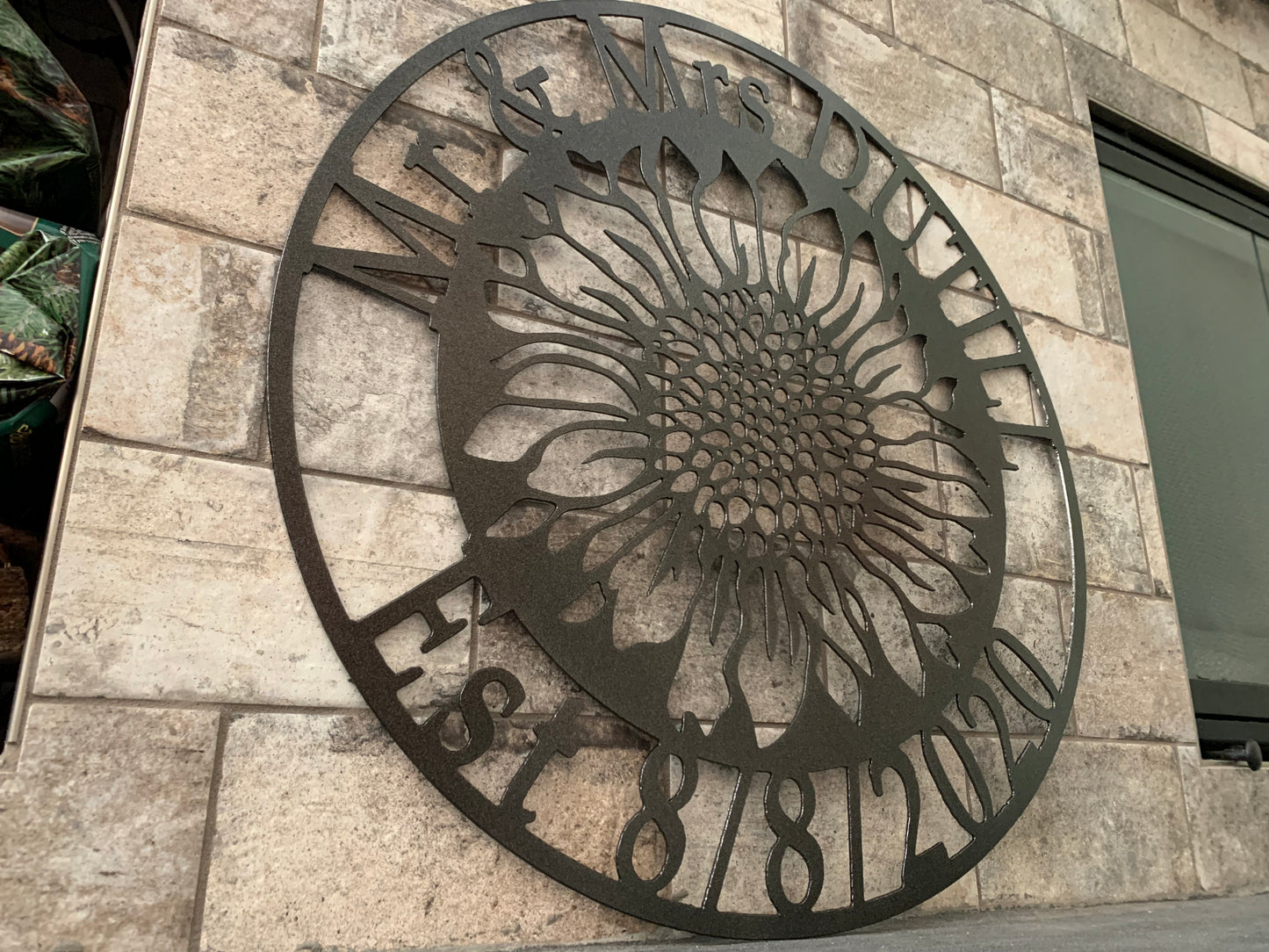 Custom Metal Sunflower Name and Establish Year Sign