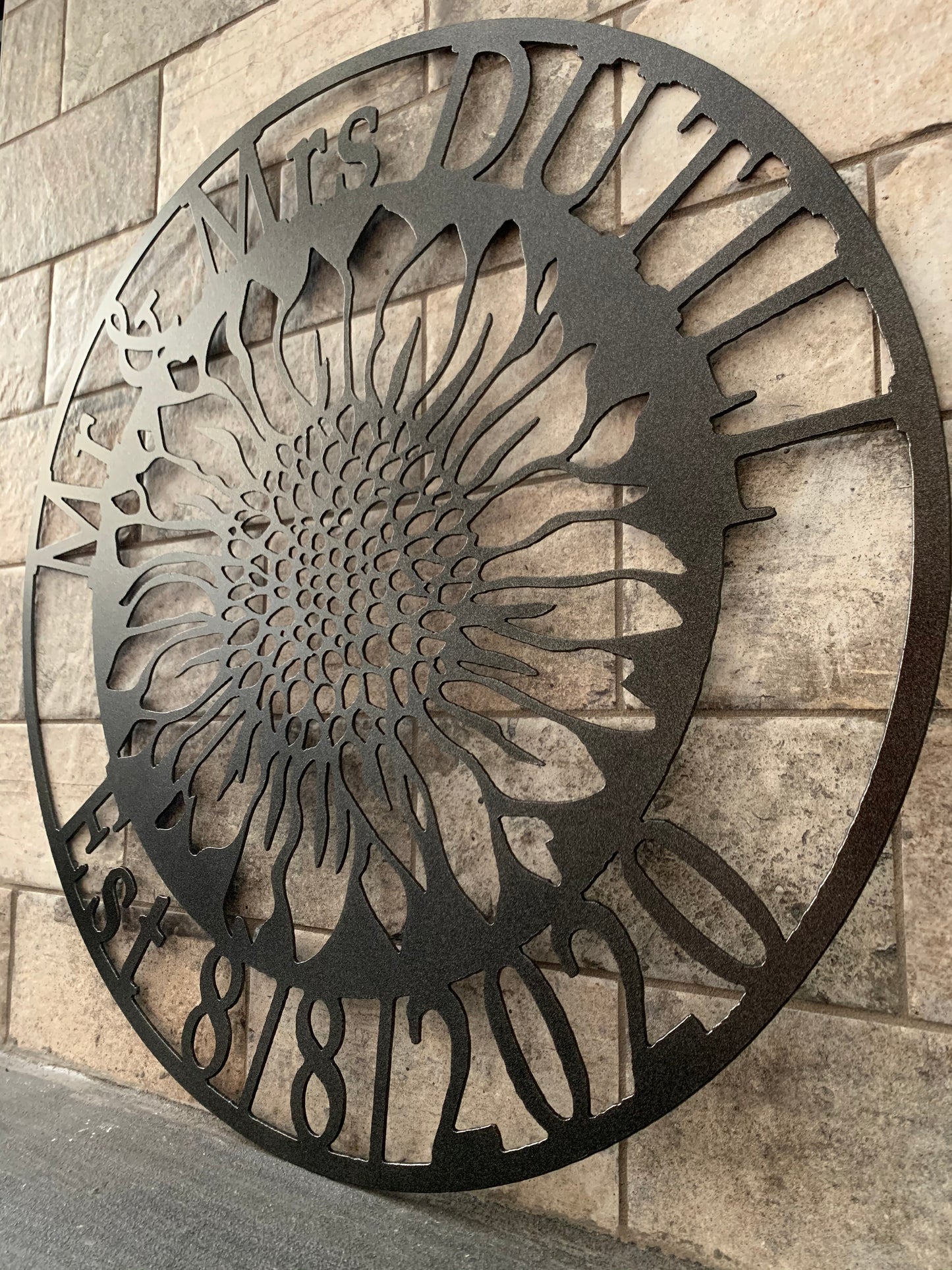 Custom Metal Sunflower Name and Establish Year Sign