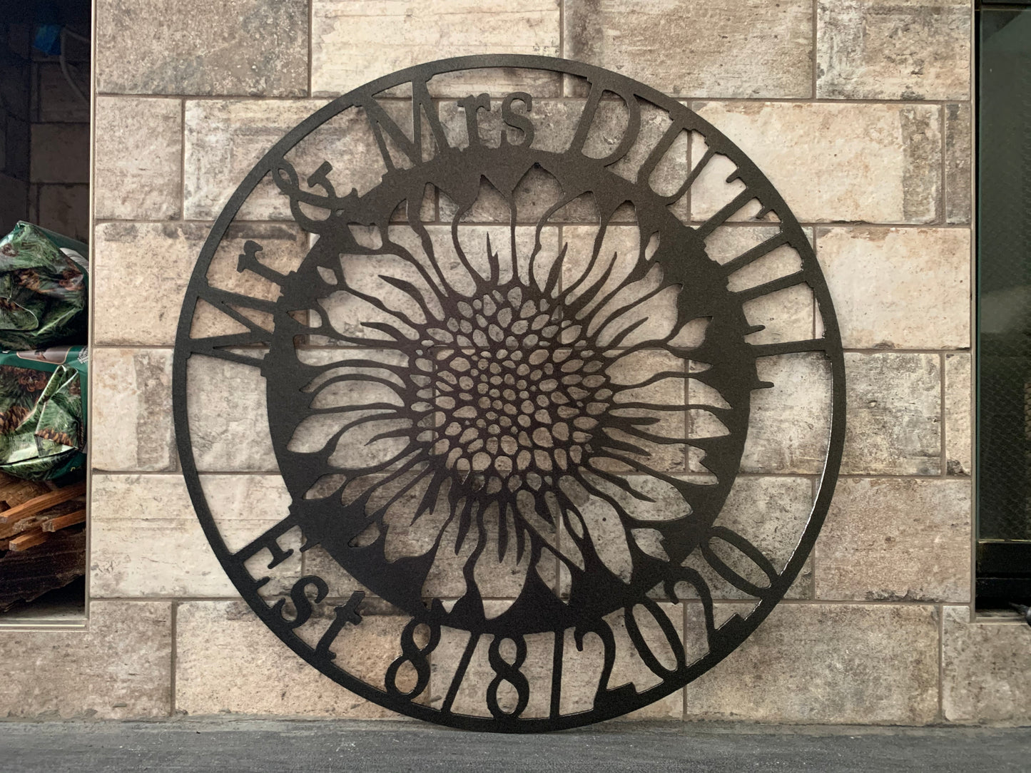 Custom Metal Sunflower Name and Establish Year Sign