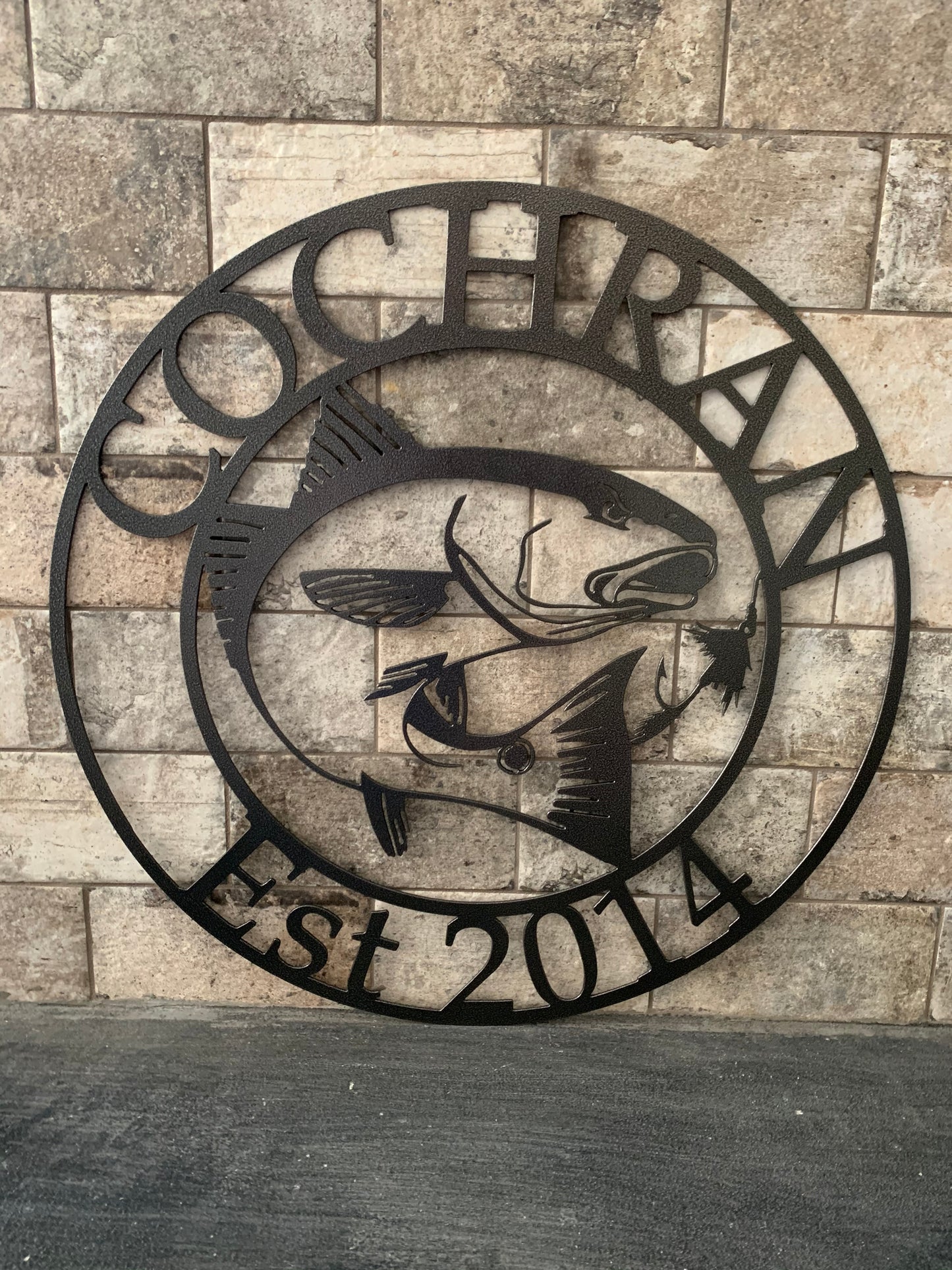 Custom Metal Redfish Round Name and Establish Year Sign