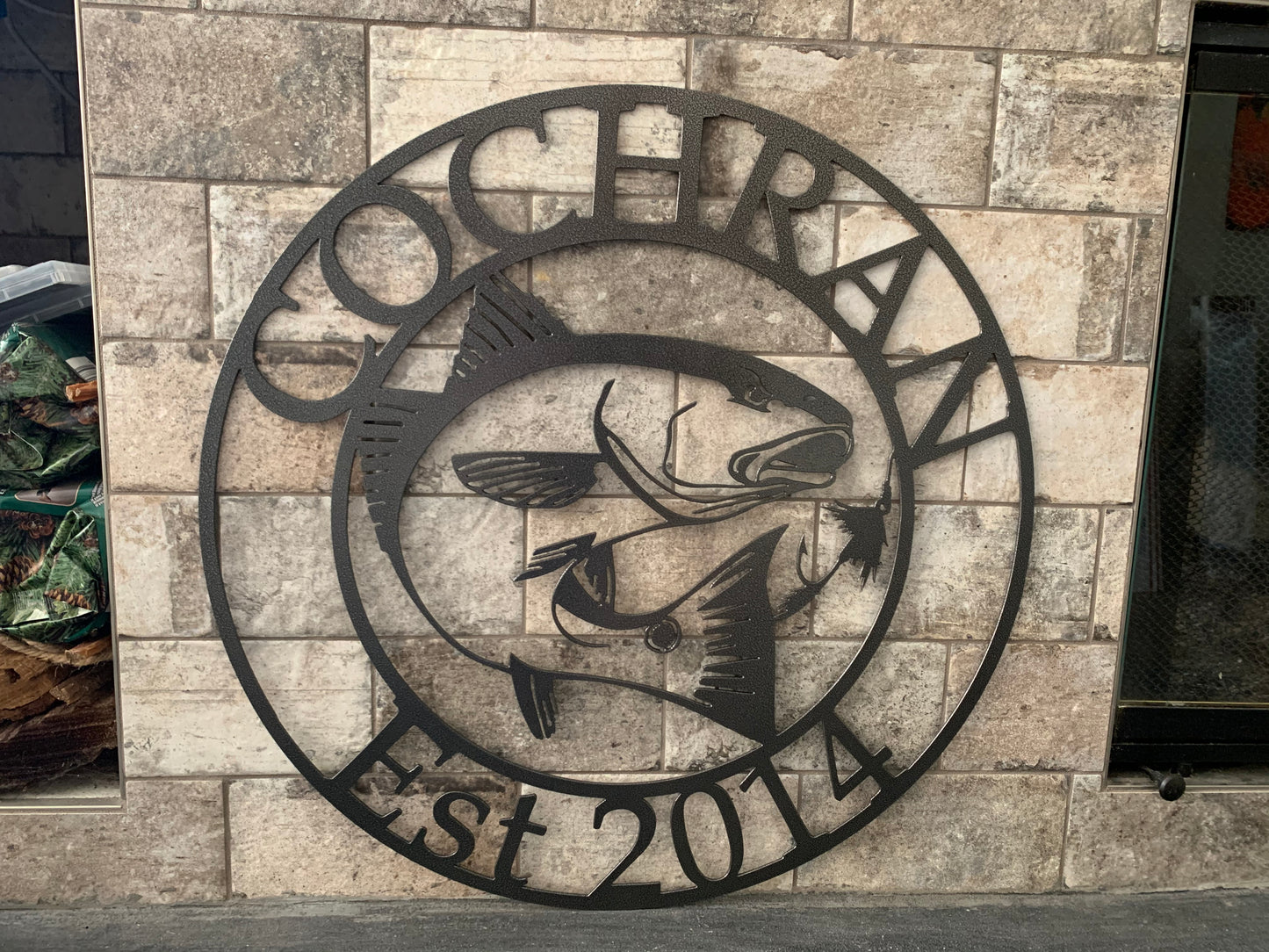 Custom Metal Salmon Round Name and Establish Date Sign