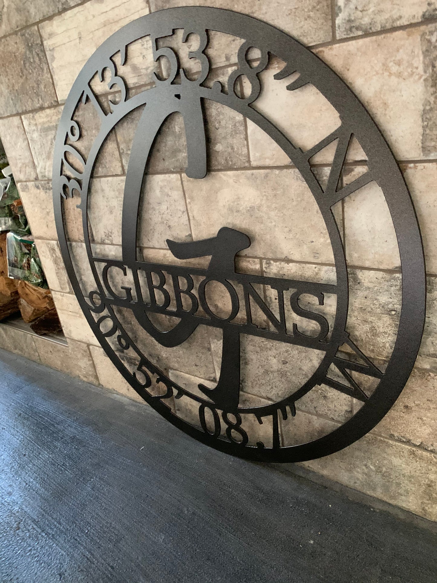 Custom Metal Coordinates Last Name Sign