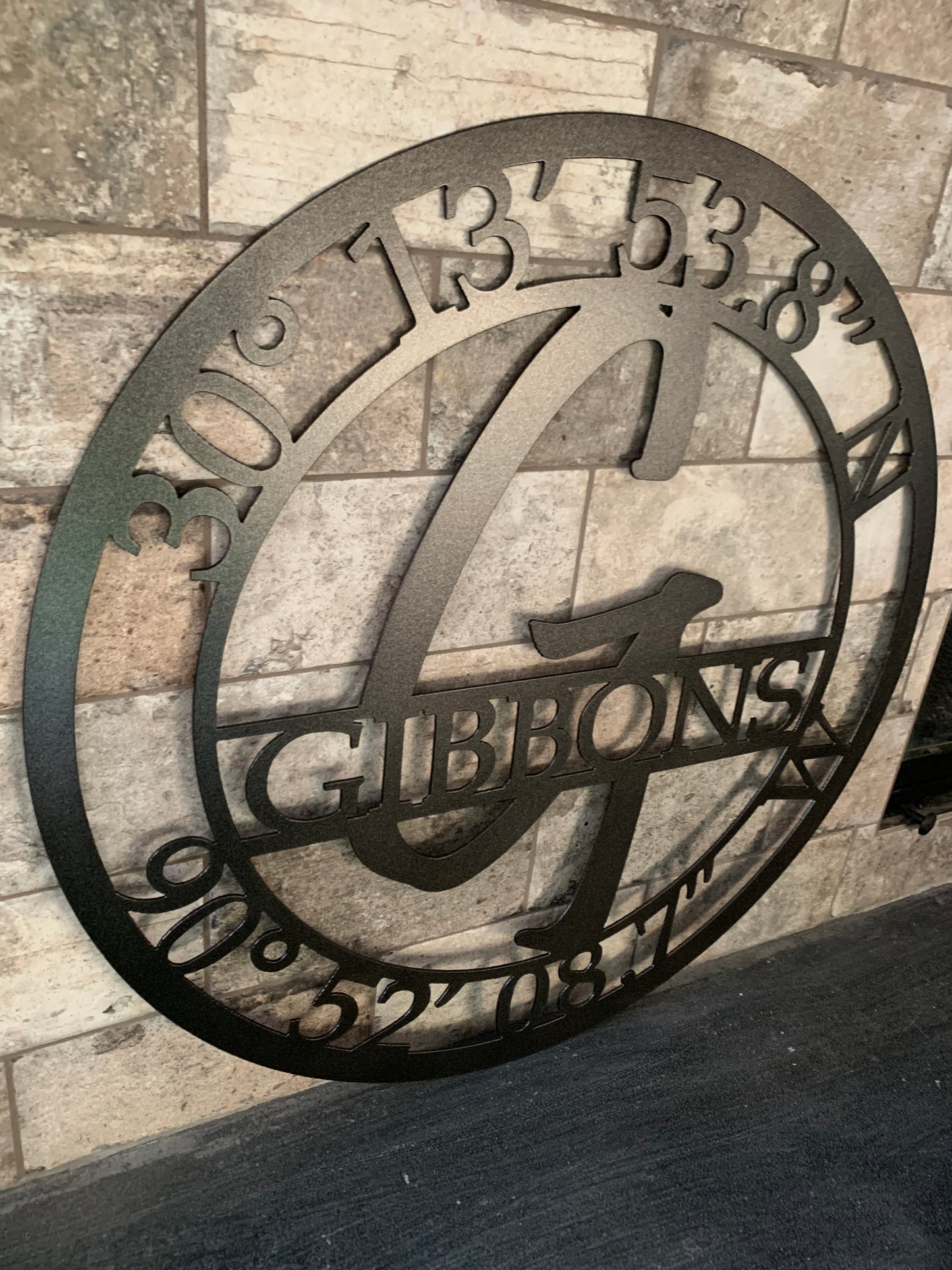 Custom Metal Coordinates Last Name Sign