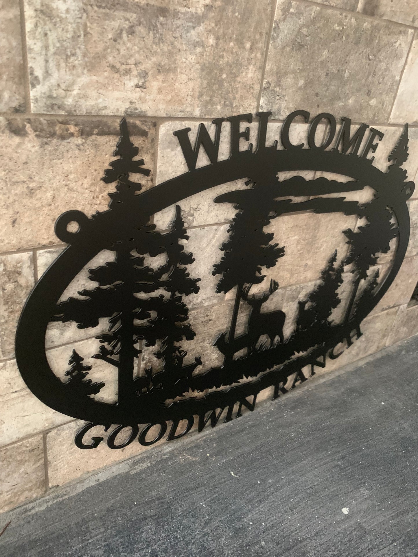 Custom Deer in the Woods Metal Family Name Property Sign
