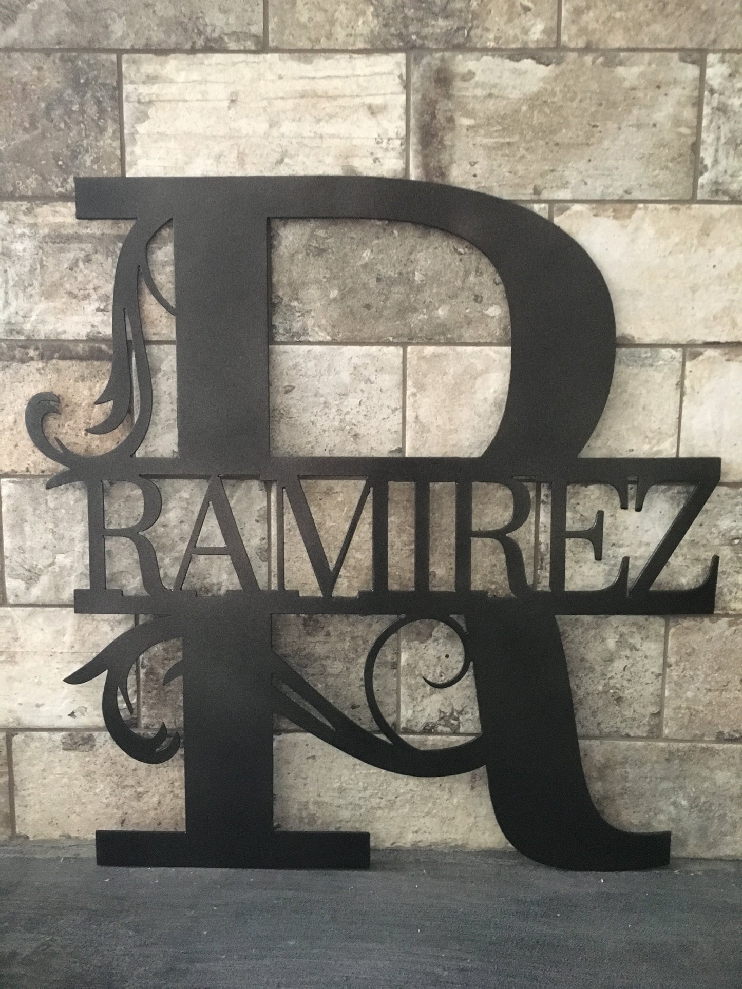 Custom Split Letter R Metal Last Name Sign