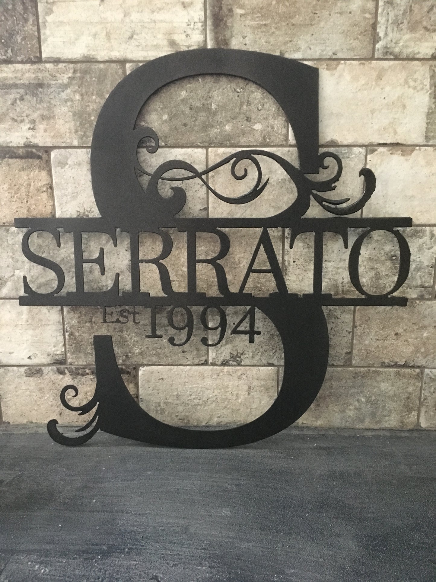 Custom Split Letter S Metal First Names, Last Name and Establish Year Sign