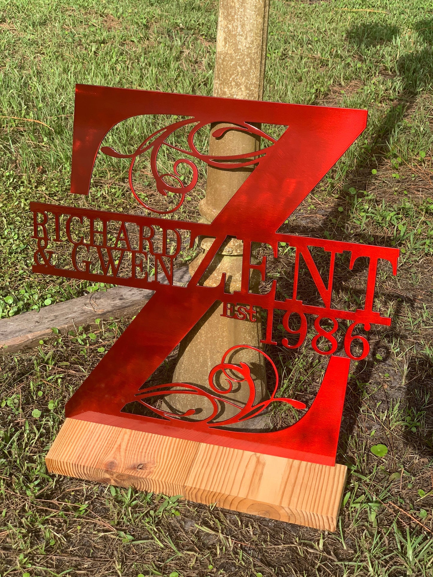 Custom Split Letter Z Metal Last Name Sign
