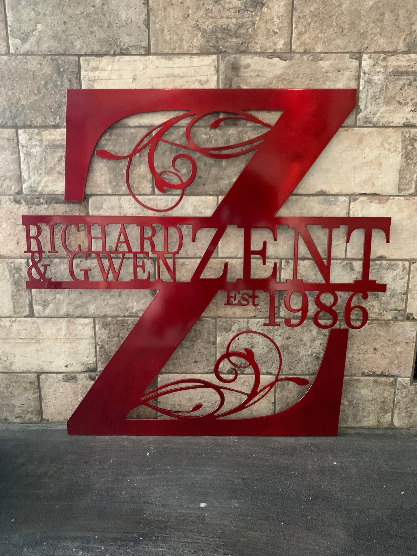 Custom Split Letter Z Metal Last Name Sign