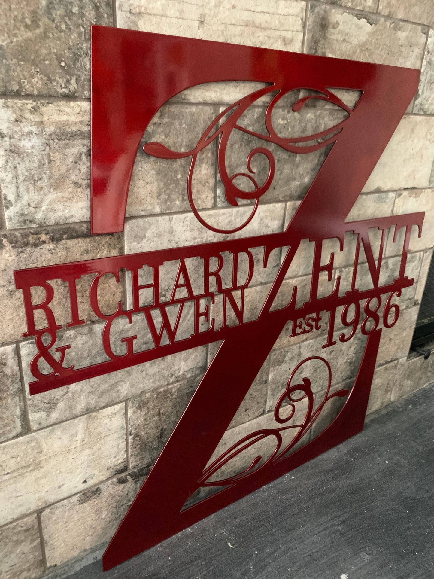 Custom Split Letter Z Metal Last Name Sign