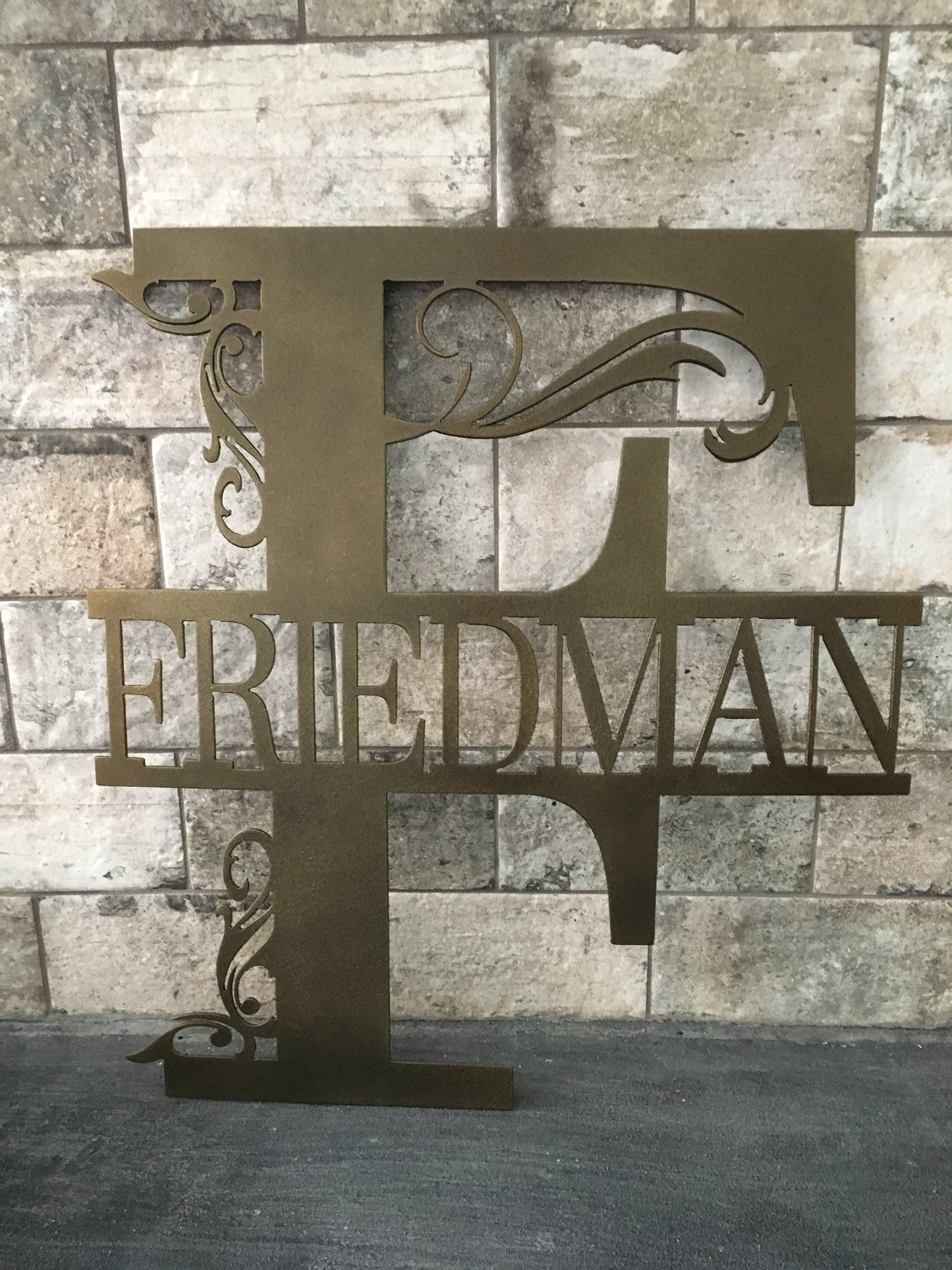 Custom Split Letter E Metal First, Last Name and Establish Year Sign