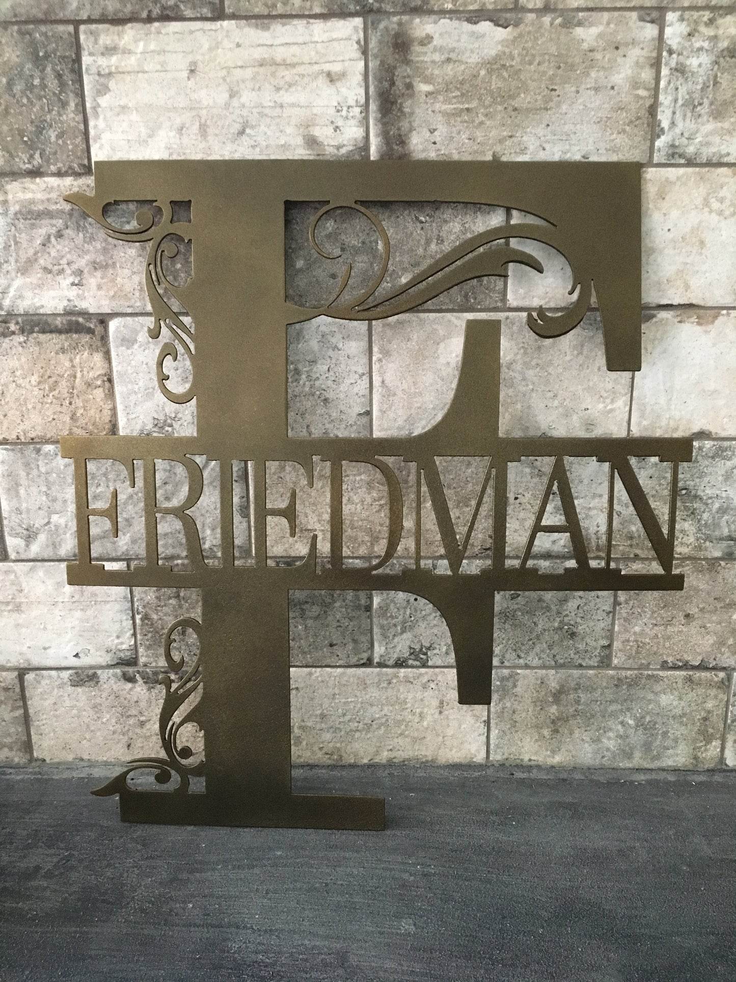 Custom Split Letter E Metal First, Last Name and Establish Year Sign