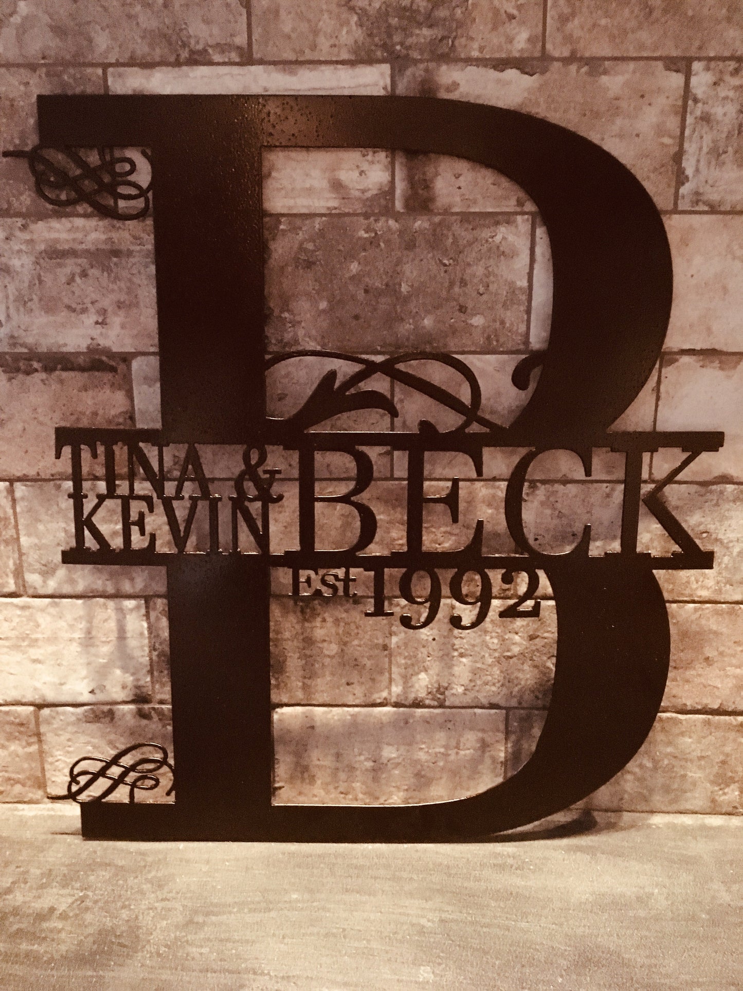 Custom Split Letter B Metal First and Last Name with Establish Year Sign