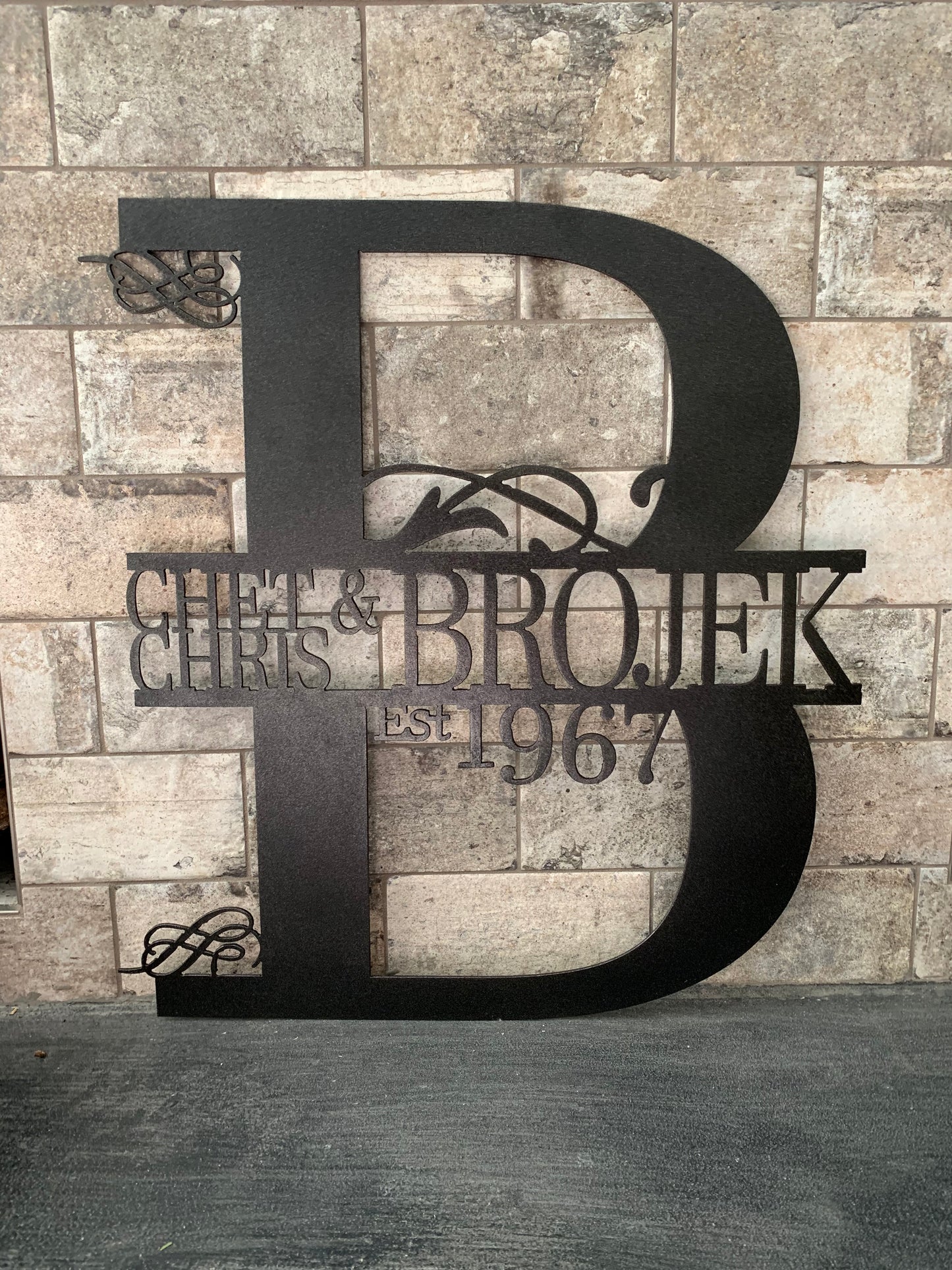 Custom Split Letter B Metal Last Name Sign