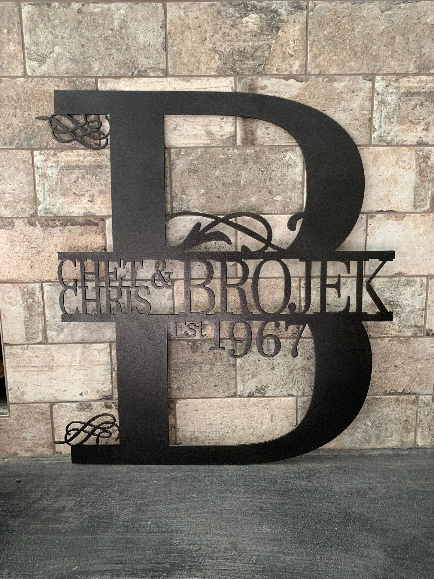 Custom Split Letter A Metal First and Last Name with Establish Year Sign