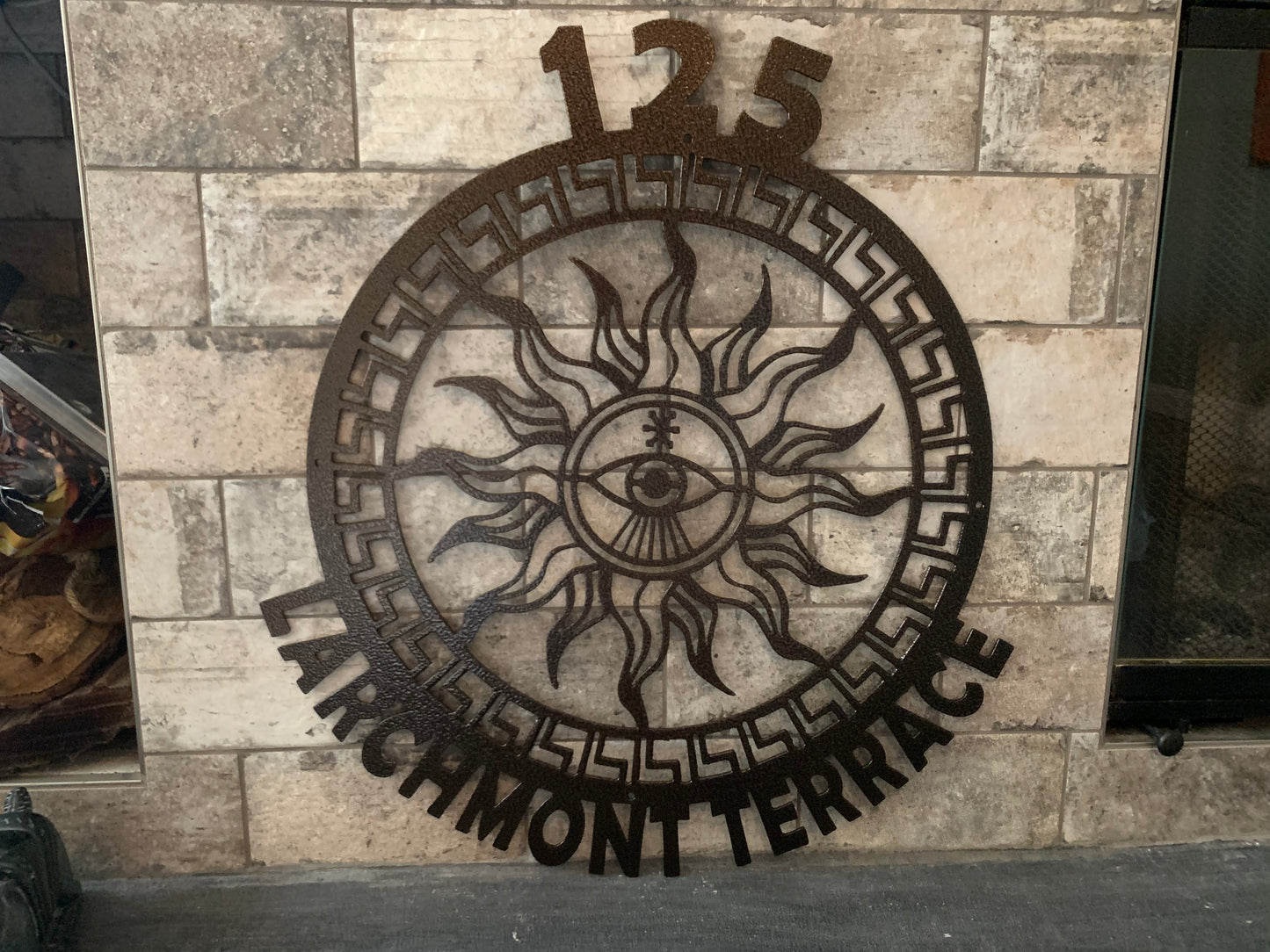 Custom Metal Aztec Sun Eye Address Sign