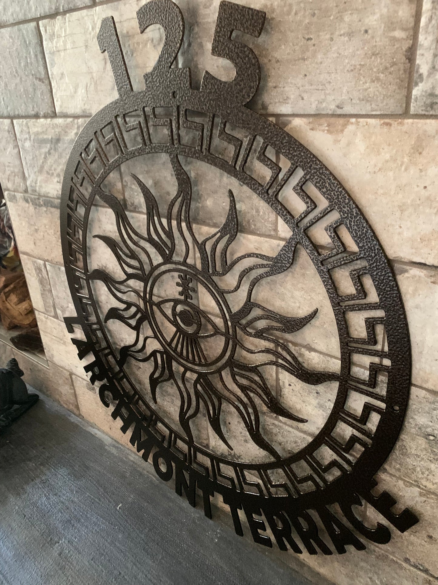 Custom Metal Aztec Sun Eye Address Sign
