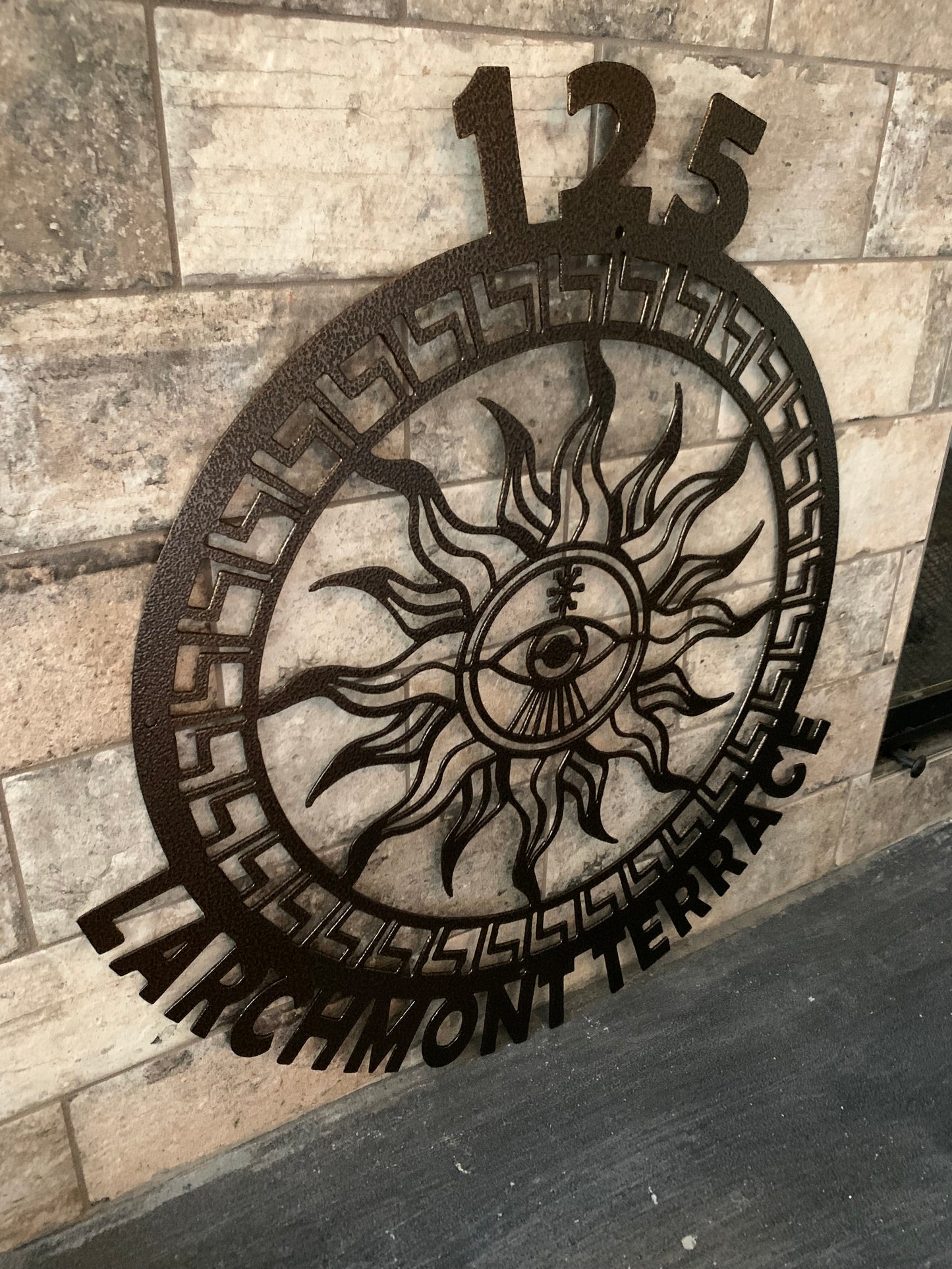 Custom Metal Aztec Sun Eye Address Sign