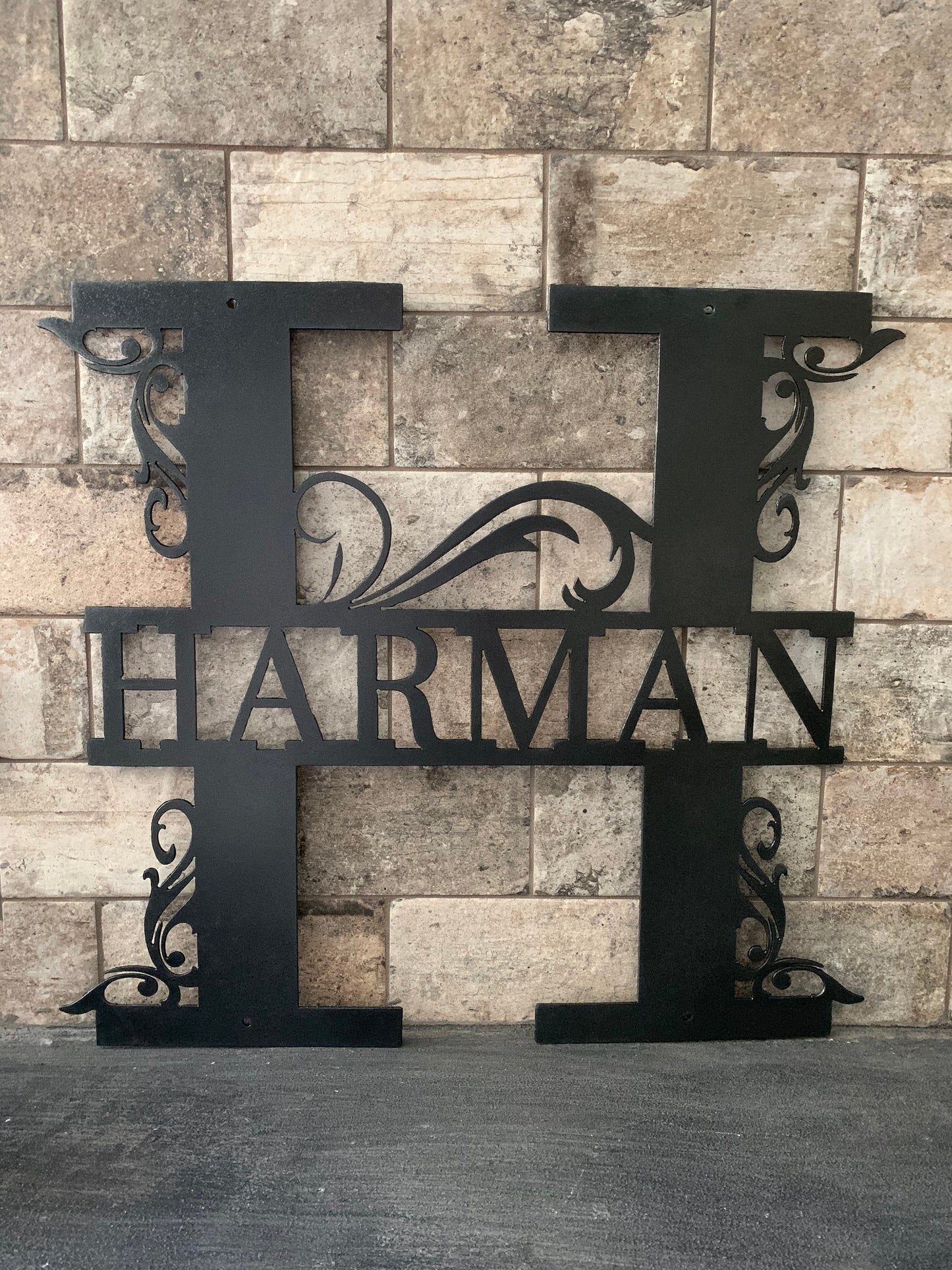 Custom Split Letter H Metal First Names, Last Name and Establish Year Sign