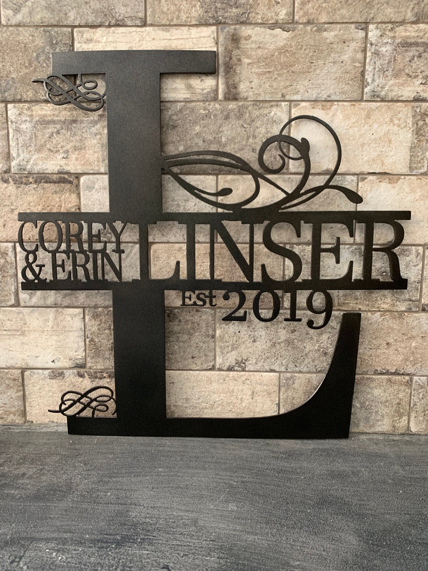 Custom Split Letter N Metal First Names, Last Name and Establish Year Sign