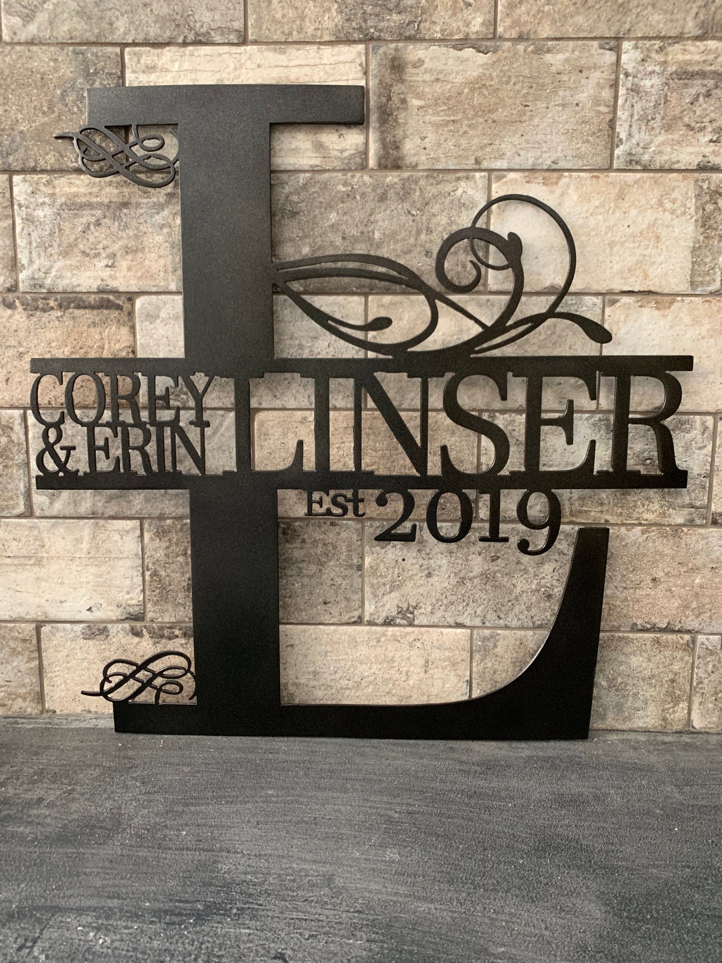 Custom Split Letter L Metal Last Name Sign