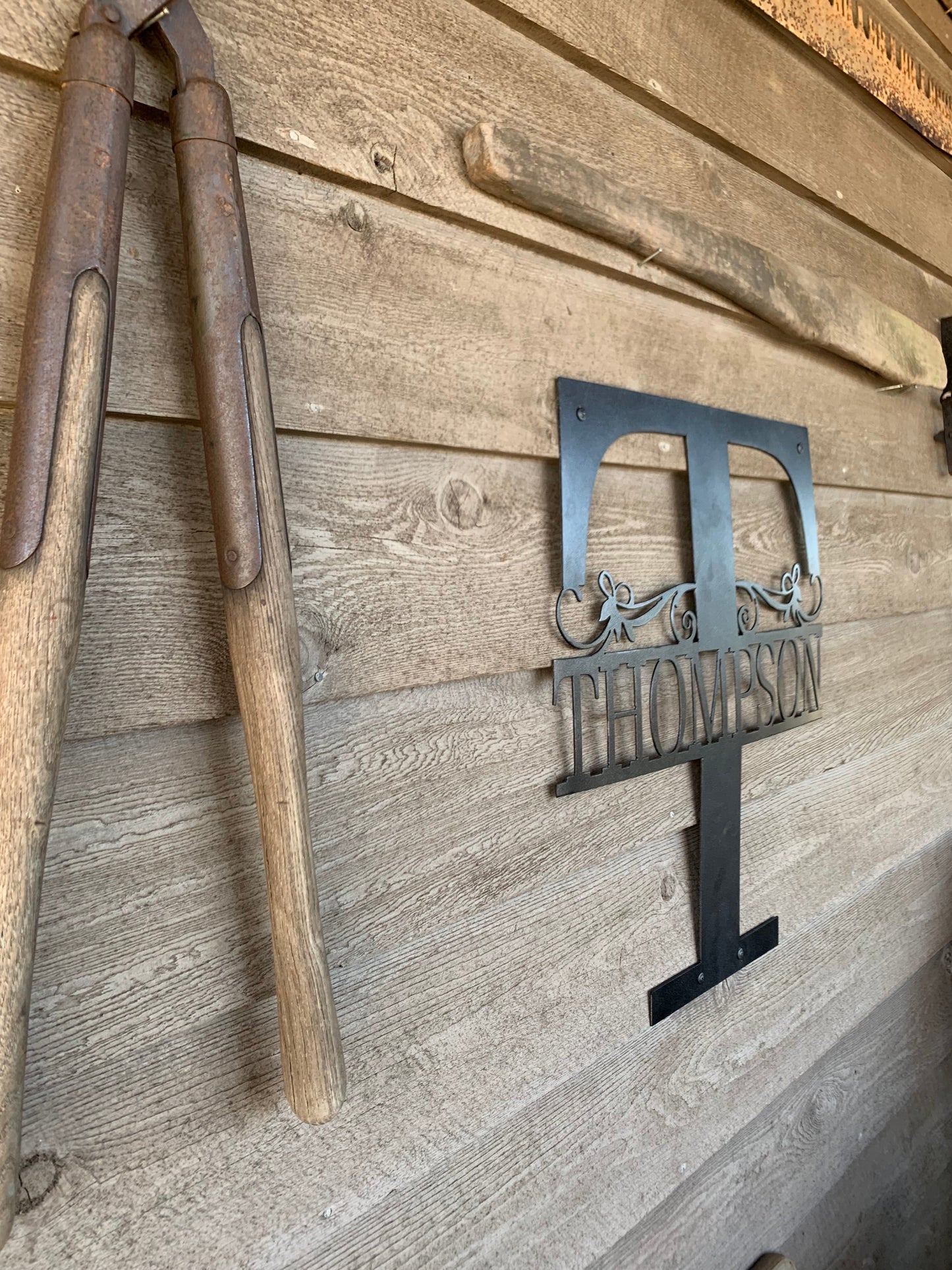 Custom Split Letter U Metal Last Name Sign
